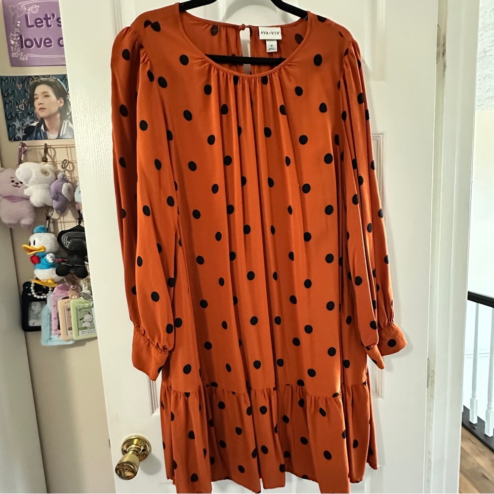 Ava & Viv Orange Dress with Black Polka Dots